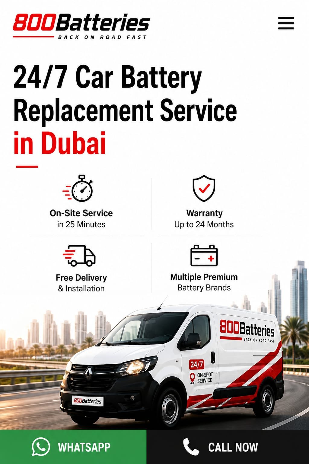 800Batteries technician fitting a new car battery at the roadside in Dubai